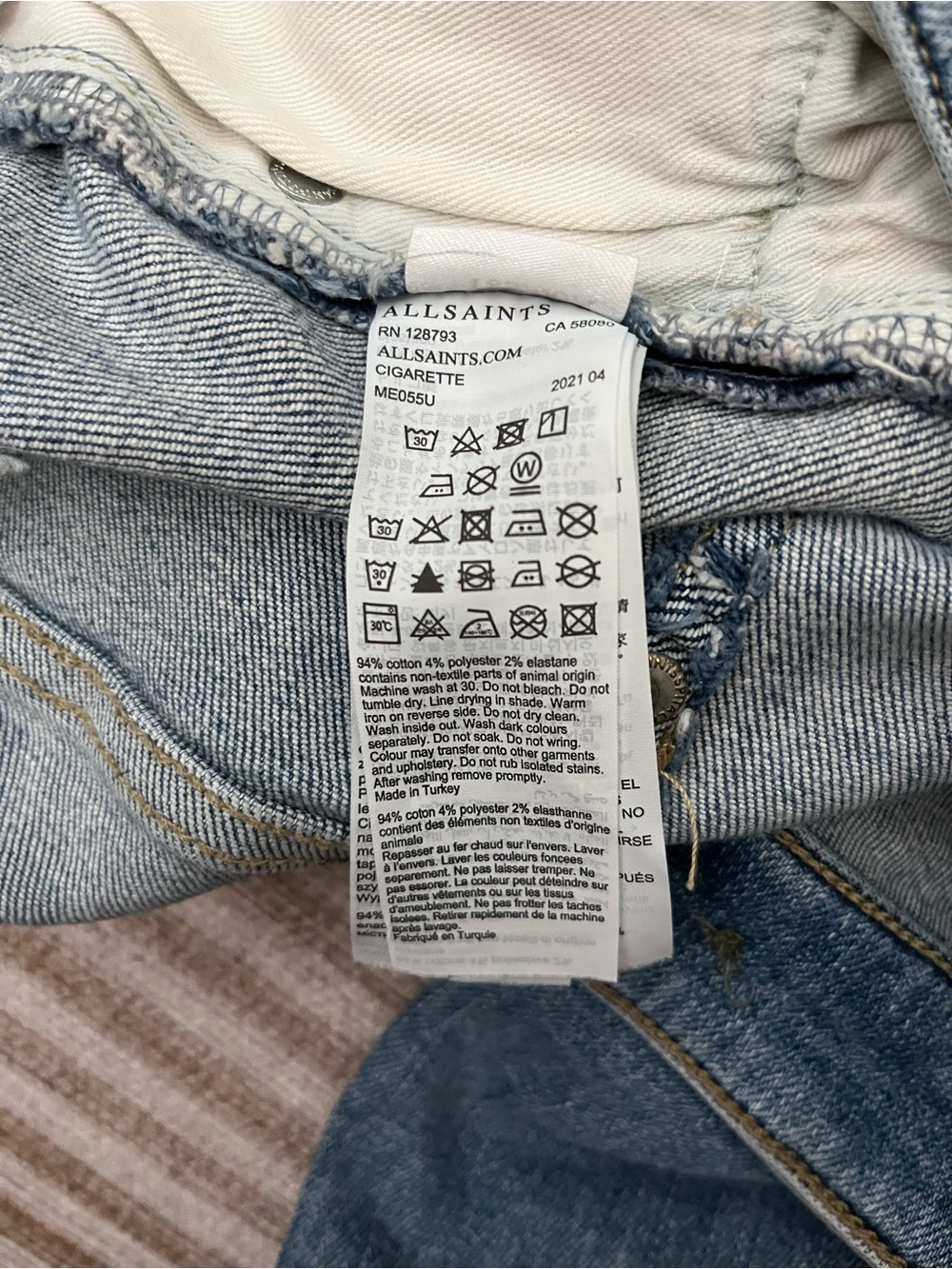 AllSaints Cigarette Slim light wash blue Jeans men’s 36” Button fly - Picture 12 of 12